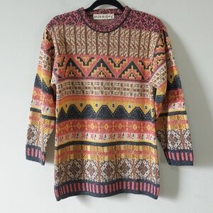 Vtg 80s Mission Unisex Geometric Granny Chic Sweater Small Multicolor Pullover